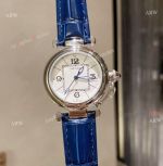 Pasha De Cartier Watch 35mm white face blue leather strap replica 